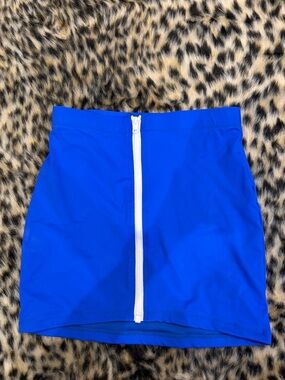 SKIMS Bright Blue Swim Skirt with White Center Zip